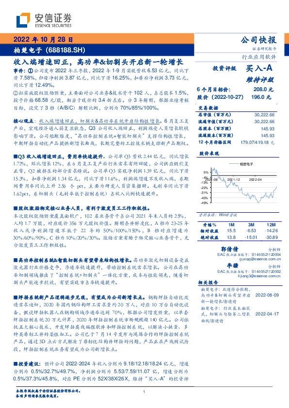 收入端增速回正，高功率&切割头开启新一轮增长