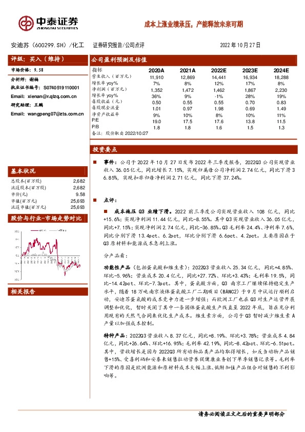成本上涨业绩承压，产能释放未来可期