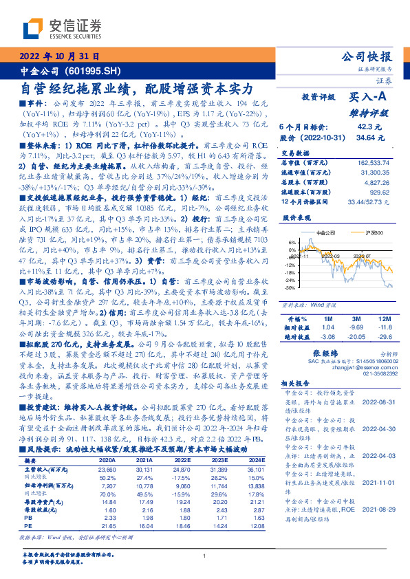 自营经纪拖累业绩，配股增强资本实力