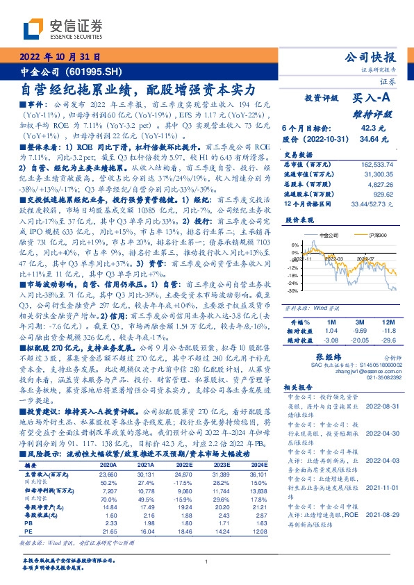自营经纪拖累业绩，配股增强资本实力