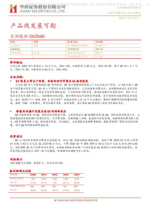 产品线发展可期