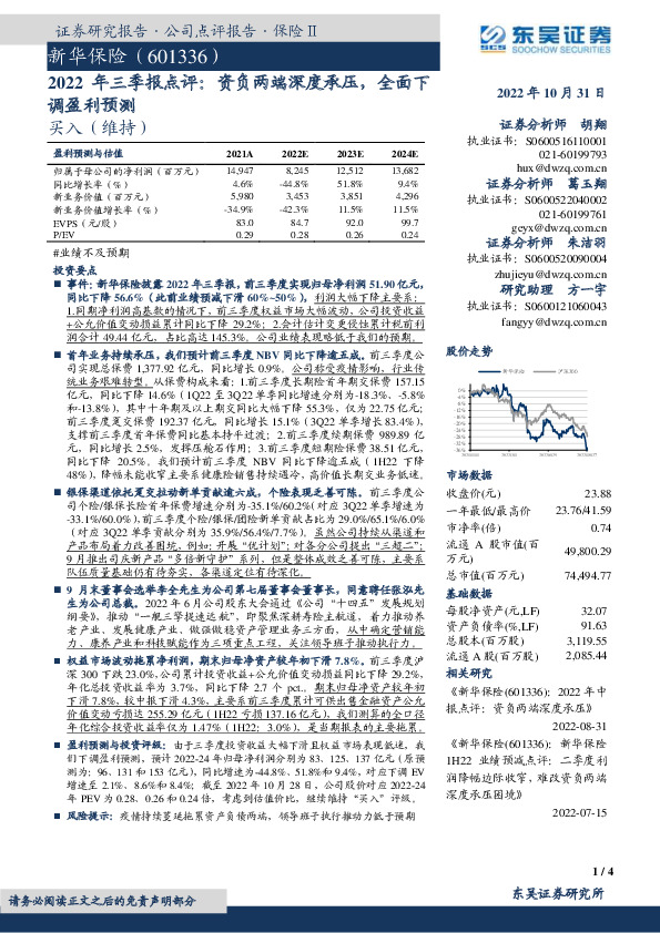 2022年三季报点评：资负两端深度承压，全面下调盈利预测