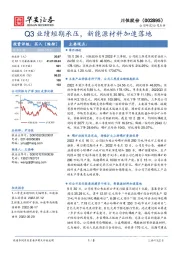 Q3业绩短期承压，新能源材料加速落地