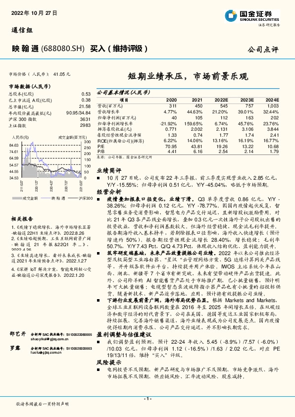 短期业绩承压，市场前景乐观