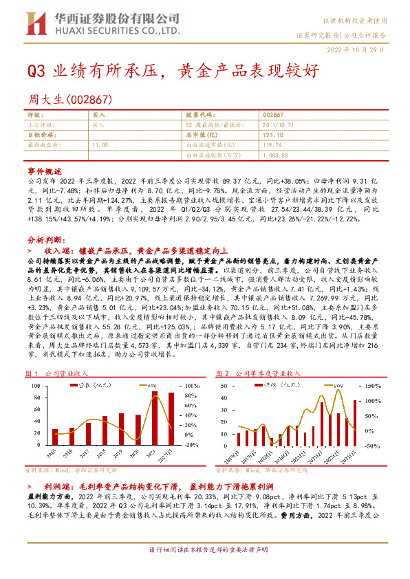 Q3业绩有所承压，黄金产品表现较好