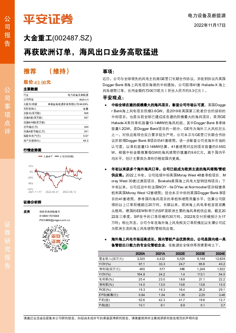 再获欧洲订单，海风出口业务高歌猛进