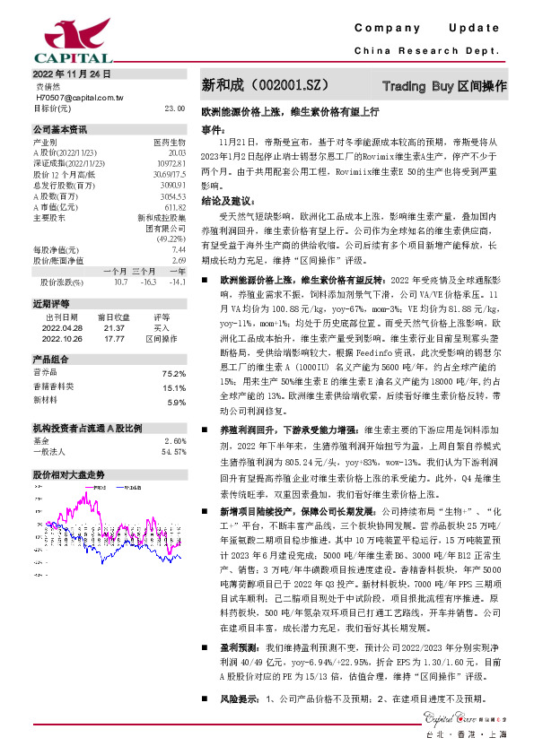 欧洲能源价格上涨，维生素价格有望上行