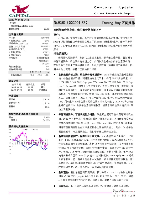 欧洲能源价格上涨，维生素价格有望上行