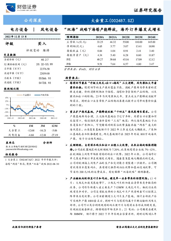 “双海”战略下海塔产能释放，海外订单爆发式增长