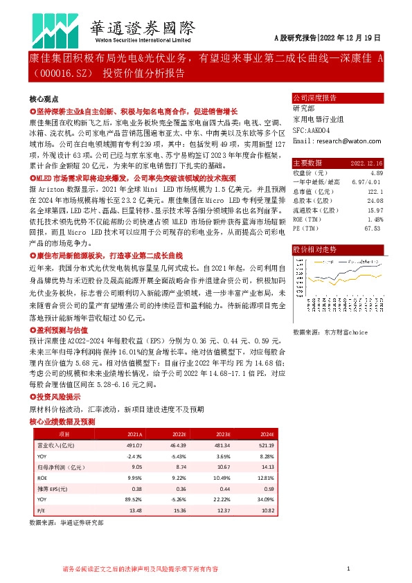 投资价值分析报告：康佳集团积极布局光电&光伏业务，有望迎来事业第二成长曲线