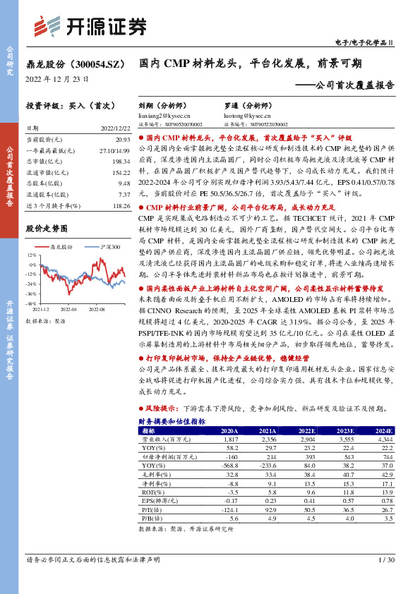 公司首次覆盖报告：国内CMP材料龙头，平台化发展，前景可期