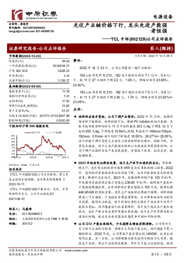 公司点评报告：光伏产业链价格下行，龙头先进产能强者恒强