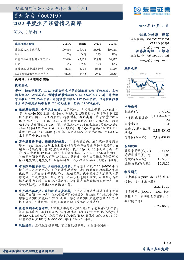 2022年度生产经营情况简评