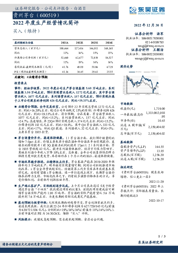 2022年度生产经营情况简评