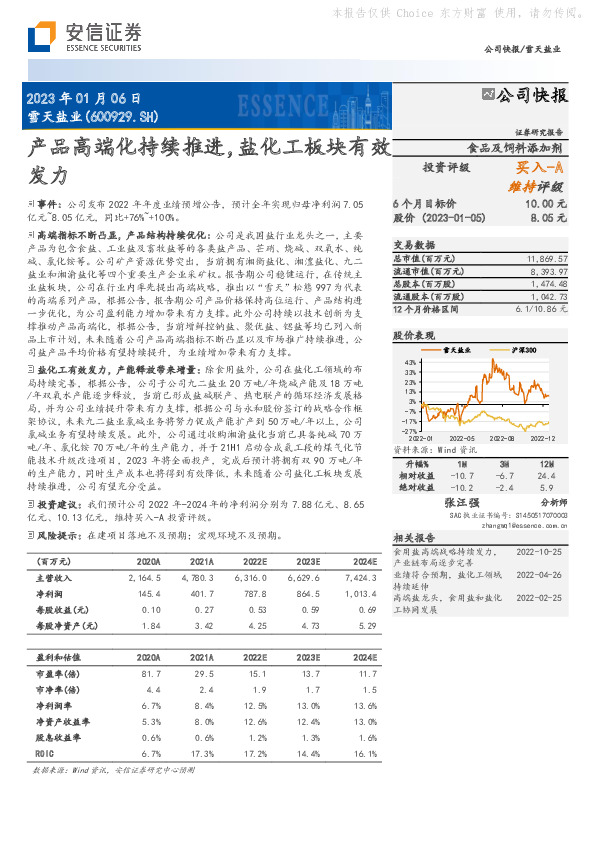 产品高端化持续推进，盐化工板块有效发力