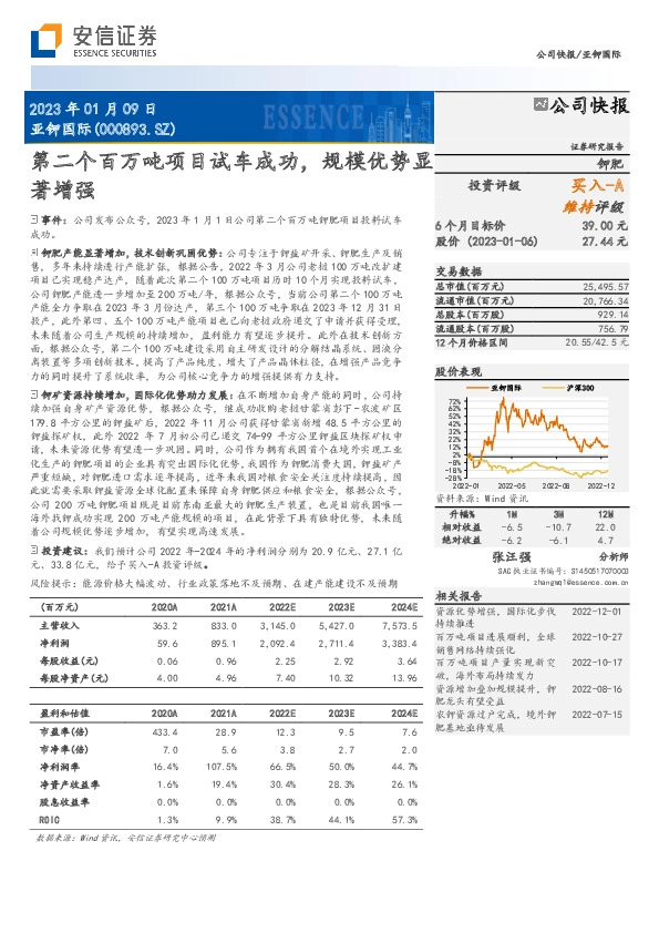 第二个百万吨项目试车成功，规模优势显著增强