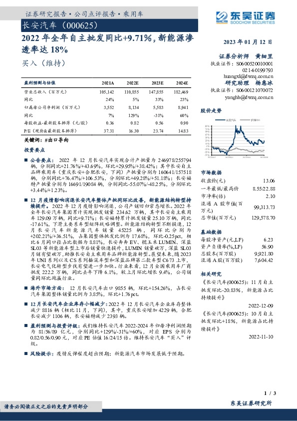 2022年全年自主批发同比+9.71％，新能源渗透率达18%