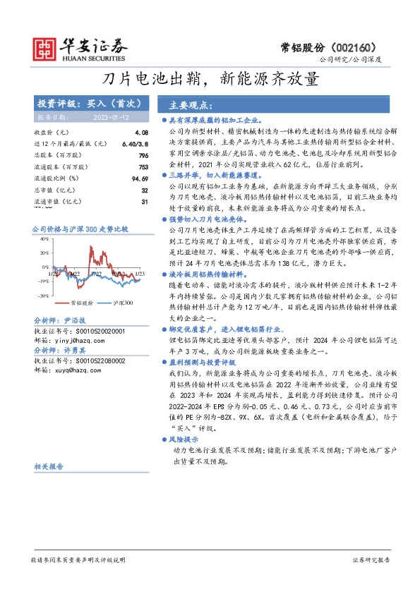 刀片电池出鞘，新能源齐放量