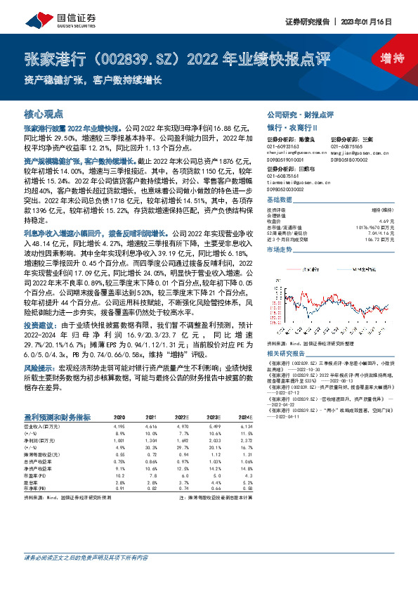 2022年业绩快报点评：资产稳健扩张，客户数持续增长
