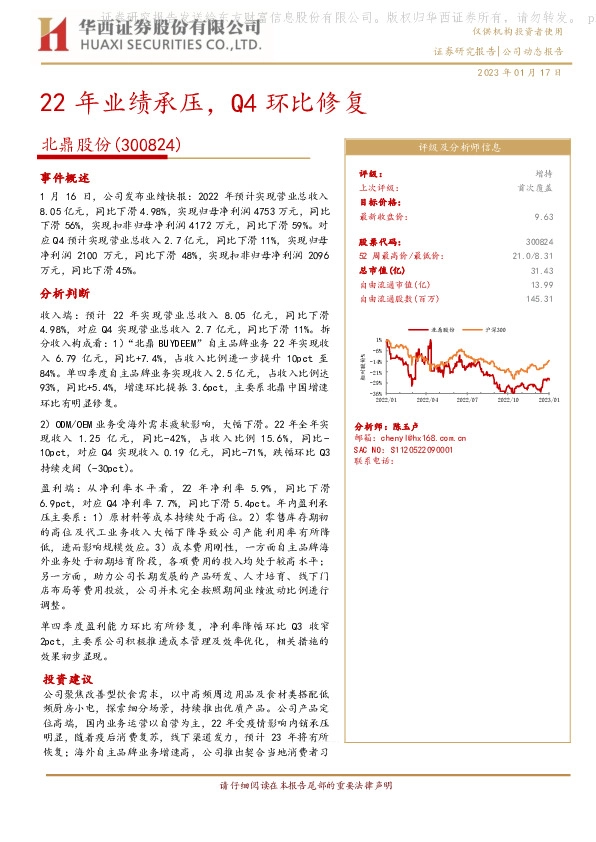22年业绩承压，Q4环比修复