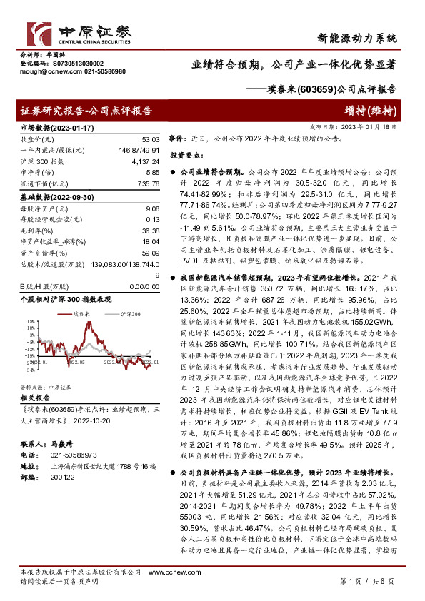 公司点评报告：业绩符合预期，公司产业一体化优势显著