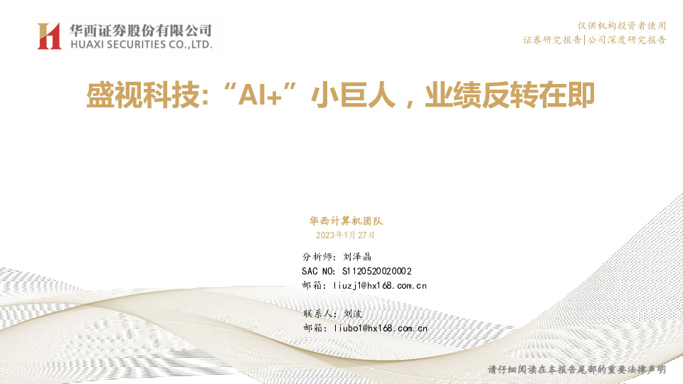 盛视科技：“AI+”小巨人，业绩反转在即