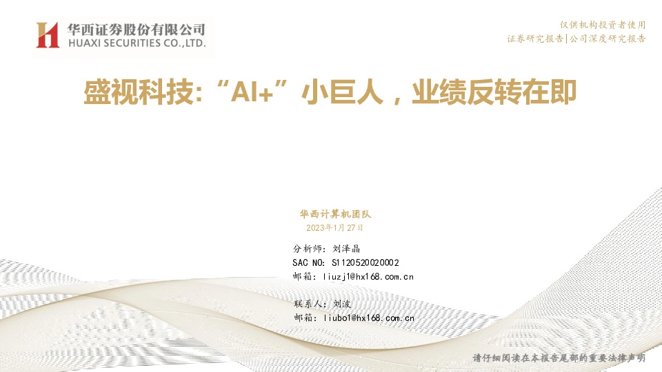 盛视科技：“AI+”小巨人，业绩反转在即