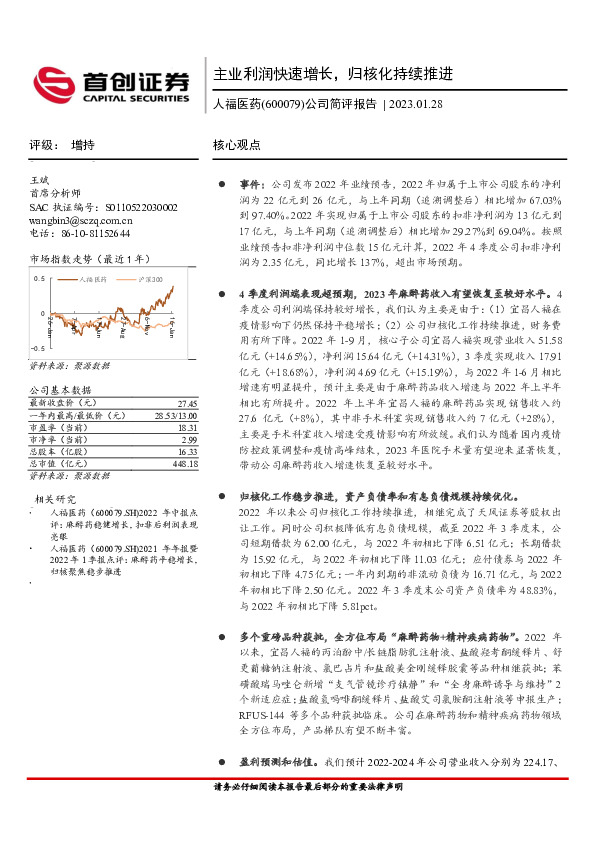 公司简评报告：主业利润快速增长，归核化持续推进
