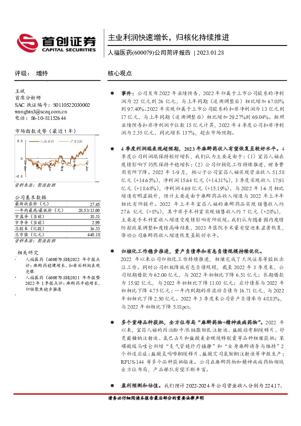 公司简评报告：主业利润快速增长，归核化持续推进