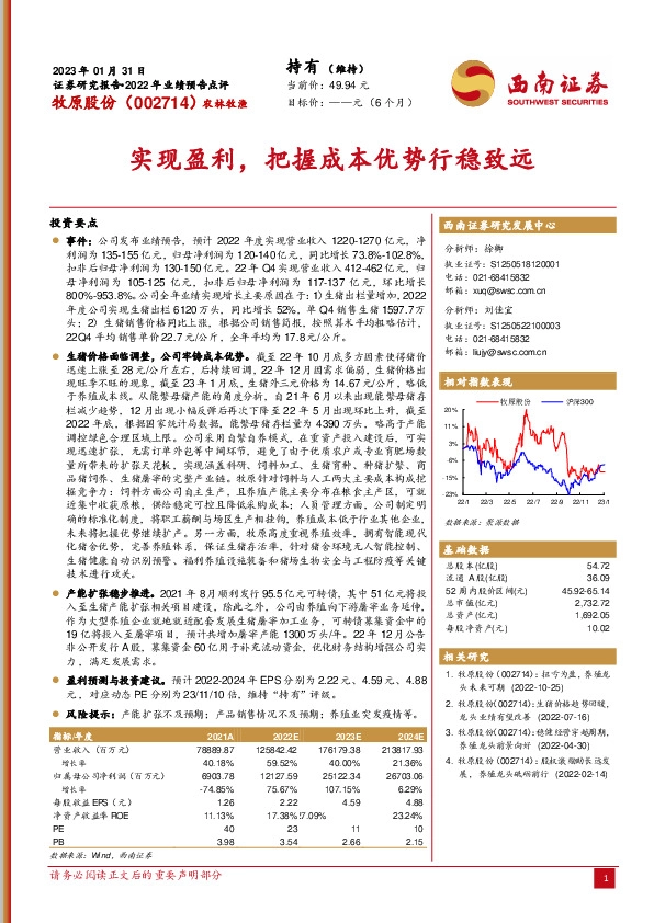 实现盈利，把握成本优势行稳致远