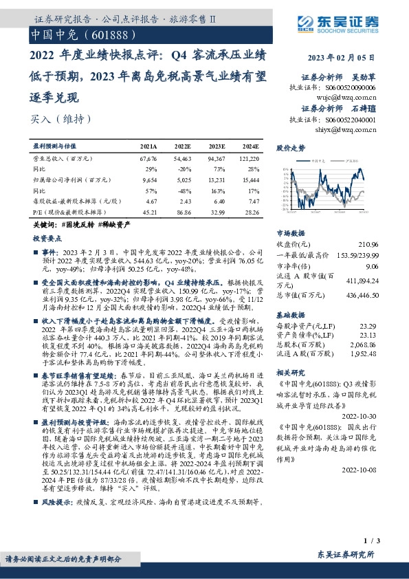 2022年度业绩快报点评：Q4客流承压业绩低于预期，2023年离岛免税高景气业绩有望逐季兑现