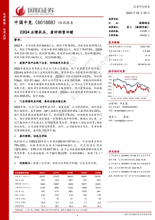 22Q4业绩承压，看好销售回暖