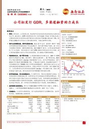 公司拟发行GDR，多渠道融资助力成长