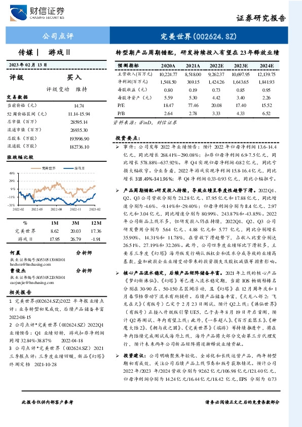 转型期产品周期错配，研发持续投入有望在23年释放业绩