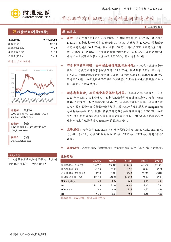 节后车市有所回暖，公司销量同比高增长