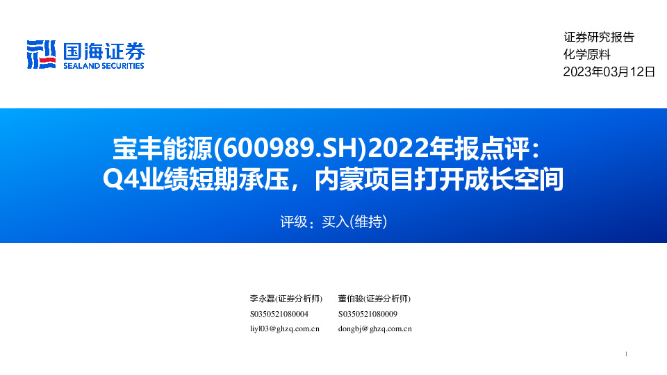 2022年报点评：Q4业绩短期承压，内蒙项目打开成长空间