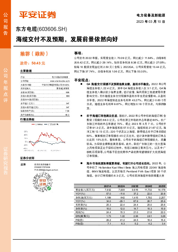 海缆交付不及预期，发展前景依然向好