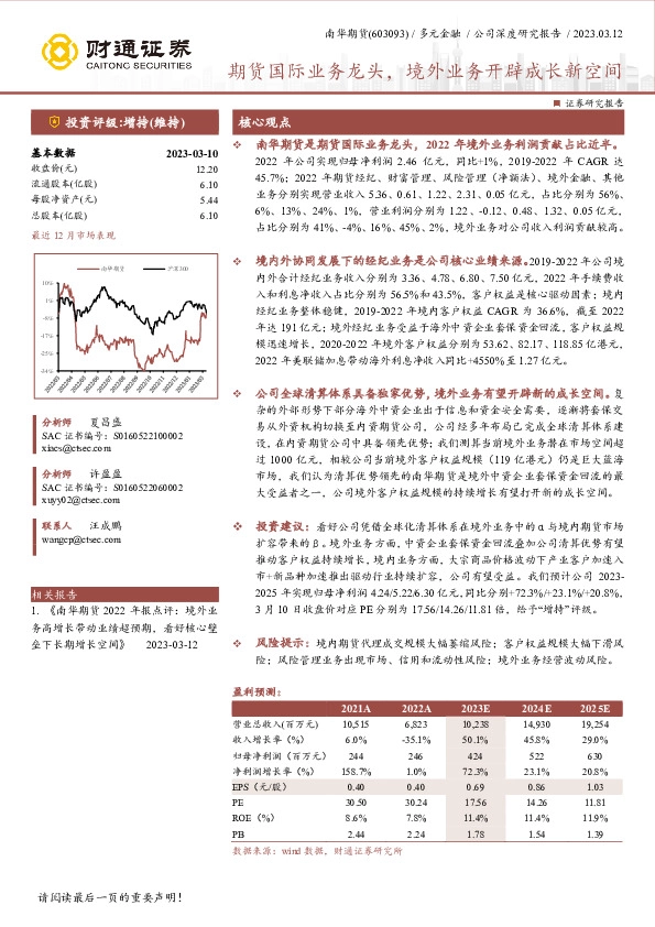期货国际业务龙头，境外业务开辟成长新空间