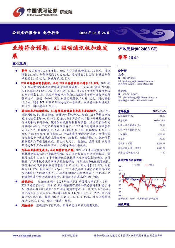 业绩符合预期，AI驱动通讯板加速发展