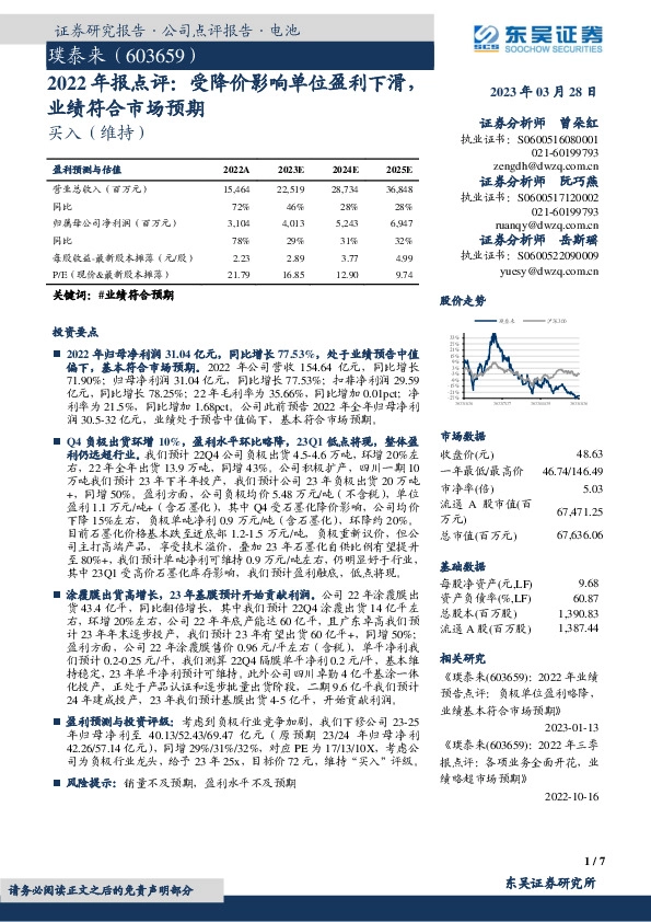 2022年报点评：受降价影响单位盈利下滑，业绩符合市场预期