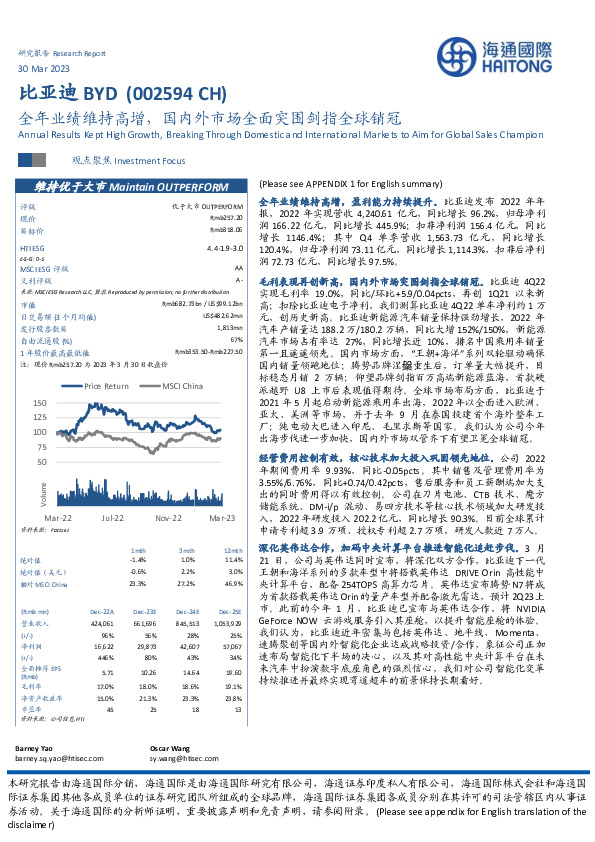 全年业绩维持高增，国内外市场全面突围剑指全球销冠
