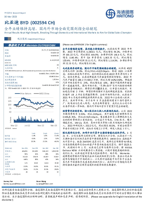 全年业绩维持高增,国内外市场全面突围剑指全球销冠