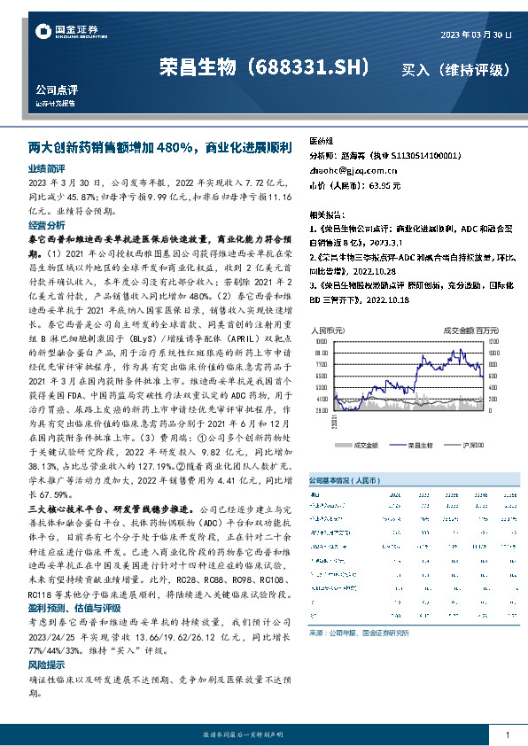 两大创新药销售额增加480%，商业化进展顺利