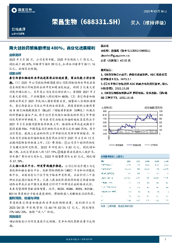 两大创新药销售额增加480%，商业化进展顺利