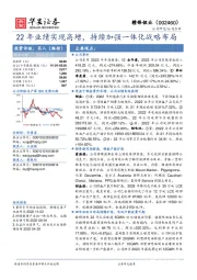 22年业绩实现高增，持续加强一体化战略布局