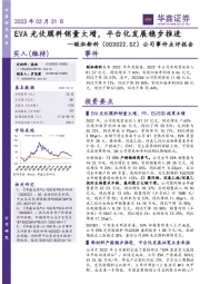 公司事件点评报告:EVA光伏膜料销量大增,平台化发展稳步推进