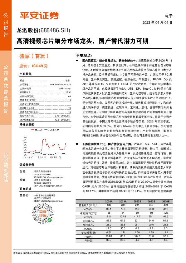 高清视频芯片细分市场龙头，国产替代潜力可期