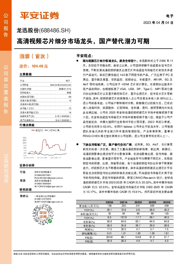 高清视频芯片细分市场龙头，国产替代潜力可期