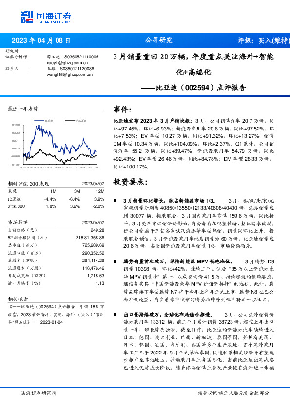 点评报告：3月销量重回20万辆，年度重点关注海外+智能化+高端化