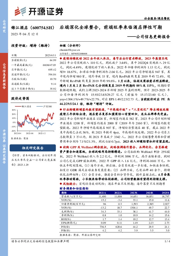 公司信息更新报告：后端深化全球整合，前端旺季来临酒店弹性可期